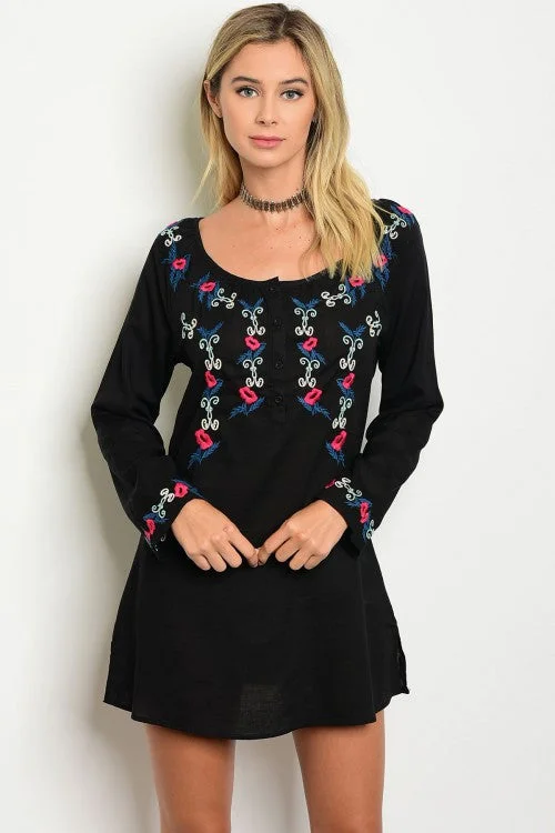 Black Embroidered Tunic DressTunicTopHalo