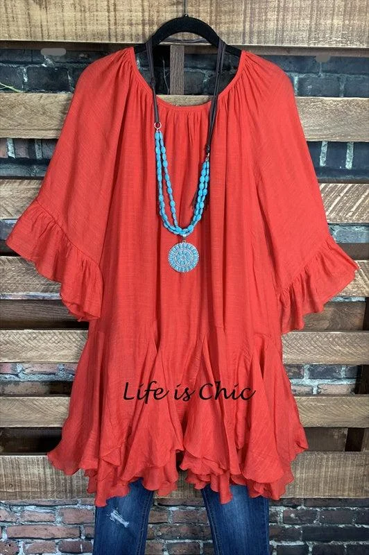 BOHO-HIPPIE SWING OVERSIZED COMFY TUNIC DRESS IN RUSTTunicTopStellar