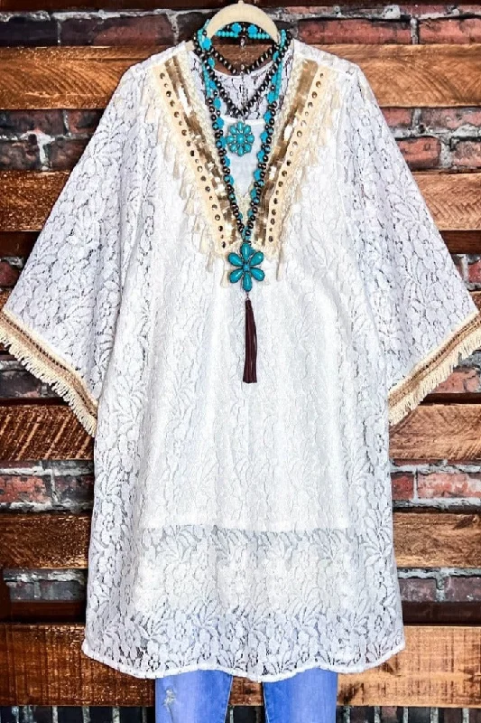 BOHO VINTAGE INSPIRED LACE WHITE DRESS COVER UP TUNICTunicTopSapphire