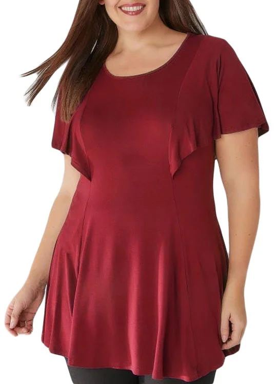 Burgundy Peplum Tunic Top with Angel Sleeves- Plus SizeTunicTopSilver