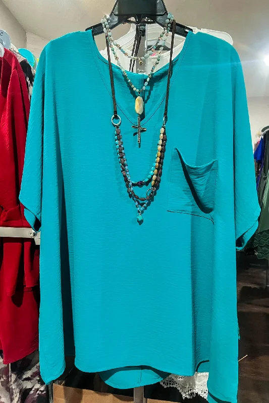 DOWNTOWN PRETTY STYLE COMFY OVERSIZED TEAL TUNICTunicTopFlex