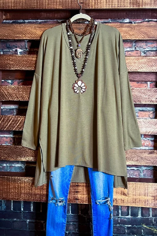 FOREVER PERFECTLY SIMPLE & OVERSIZED T-TUNIC IN ASH OLIVETunicTopExplorer