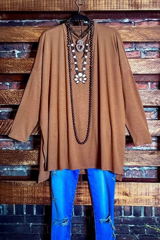 FOREVER PERFECTLY SIMPLE & OVERSIZED T-TUNIC IN MOCHATunicTopX