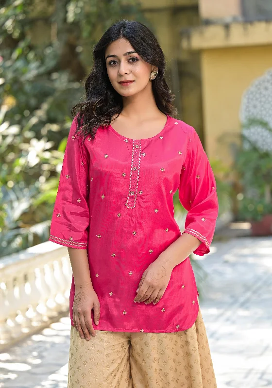 Fuchsia Solid Shantoon Tunic With Sequins & Zari WorkTunicTopWave