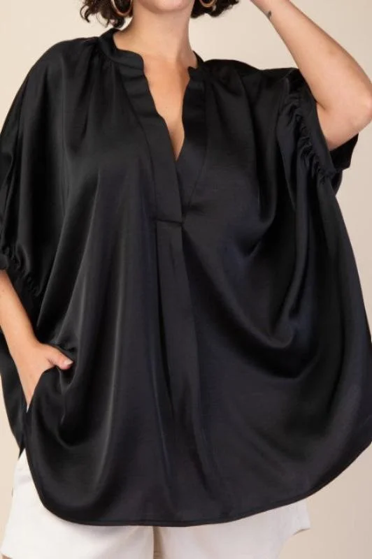 GLAMOROUS CELEBRATION BLACK SATIN OVERSIZED TUNICTunicTopLunar