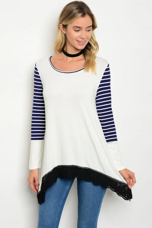 Ivory Scoop Neck Navy Striped Long Sleeve Tunic TopTunicTopTerra