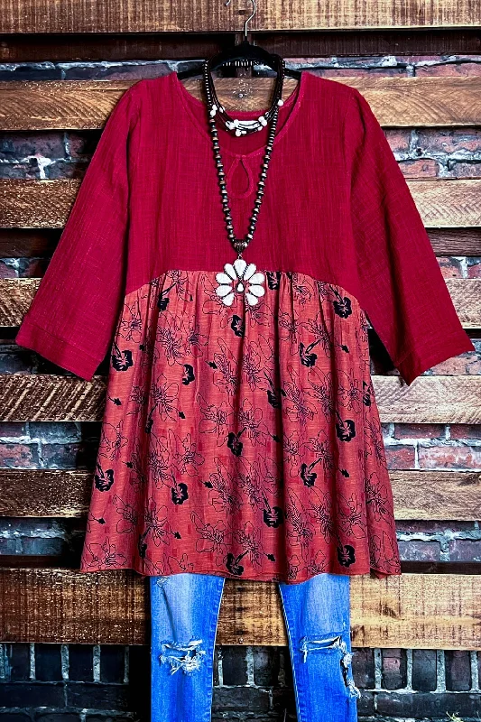 JOYFULLY YOURS BABYDOLL TUNIC IN RUSTTunicTop