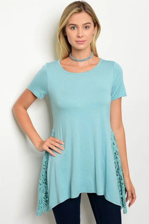 Mint Short Sleeve Side Lace Detail Tunic TopTunicTopTide