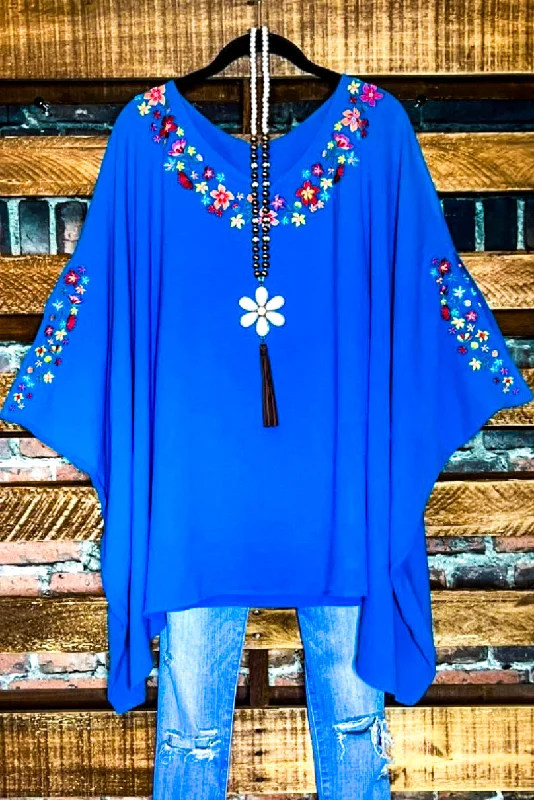 PRETTY PERFECTION EMBROIDERED OVERSIZED TUNIC PONCHO IN ATLANTIC BLUETunicTopMesa