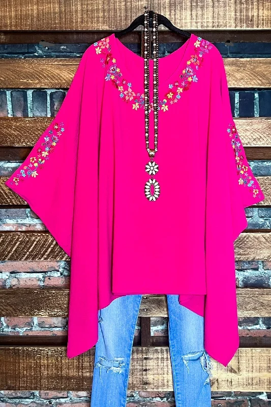 PRETTY PERFECTION FUCHSIA EMBROIDERED OVERSIZED TUNICTunicTopTide