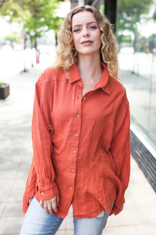 Everyday Rust Button Down Sharkbite Cotton Tunic TopTunicTopPeak