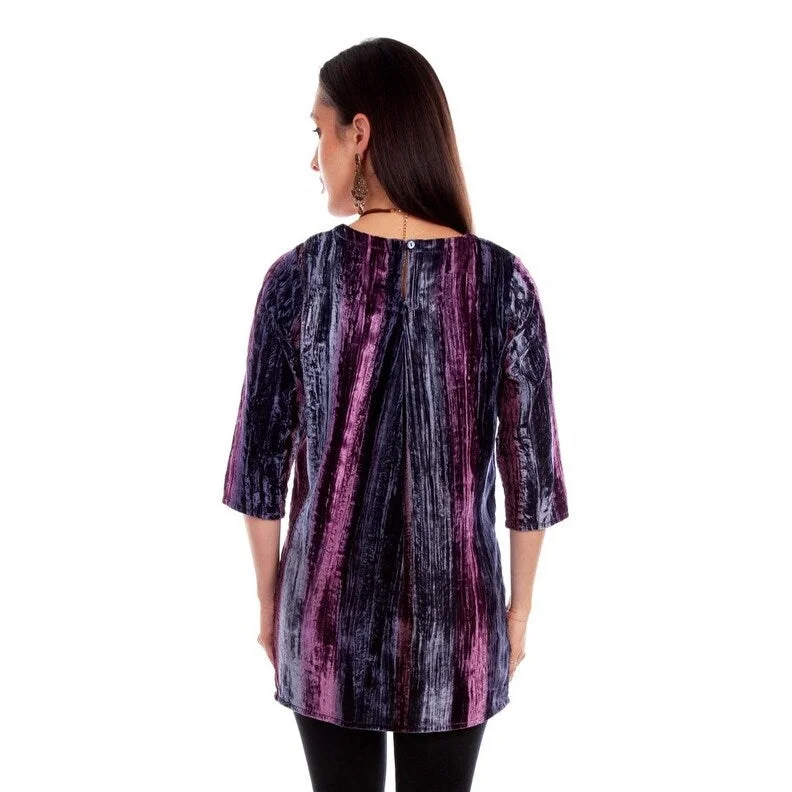 Scully Western Shirt Womens 3/4 Sleeve Velvet Tunic Plum F0_HC794TunicTopNebula