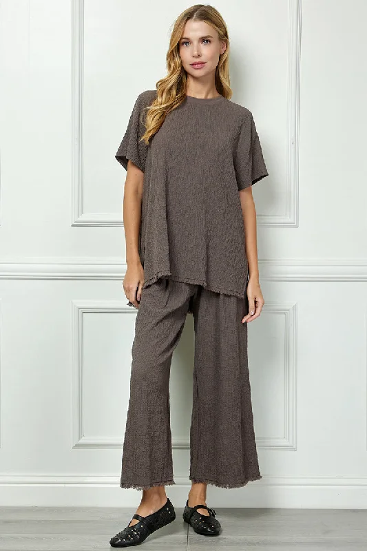 See And Be Seen Brown Seersucker Fringe Tunic Top In PlusTunicTopDiamond