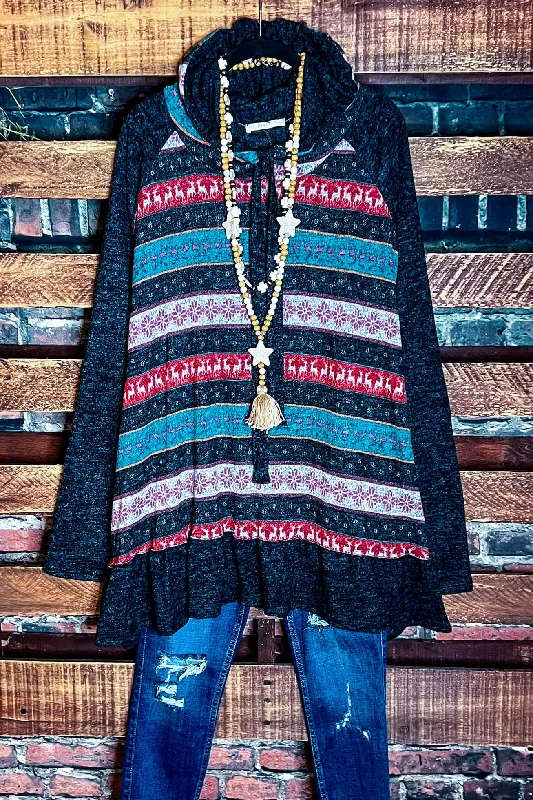 That Cozy Feeling Hoodie Sweater Tunic Charcoal & Multi-ColorTunicTopPinnacle