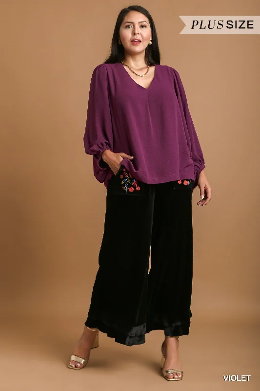 Umgee V-Neck Long Sleeve Tunic Blouse In Violet PlusTunicTopZenith