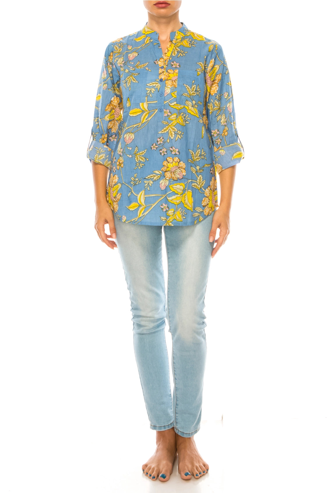 Women’s Magazine Light Blue Floral Printed TunicTunicTopX